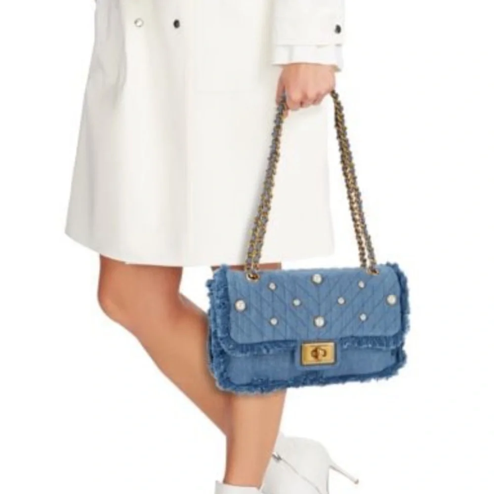 KARL LAGERFELD Medium Argyness Quilted Denim Convertible Shoulder Handbag--NEW